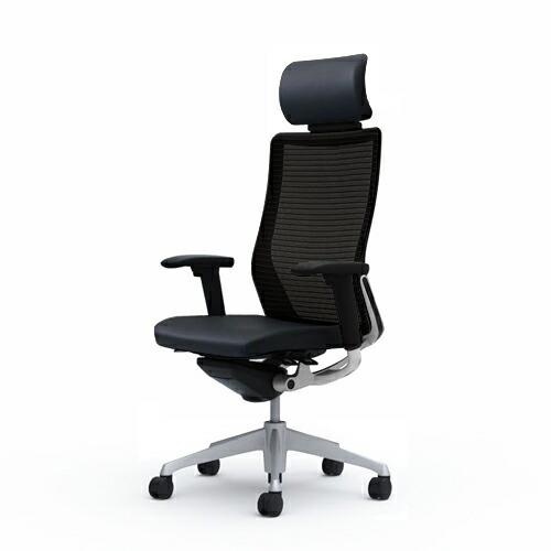 オカムラ コーラル（choral） エクストラハイバック / 背メッシュ / 可動肘 / フレームカラーシルバー / 座ブラックレザー / ランバー無し
