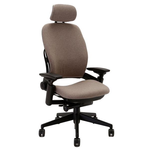 Steelcase  Leap リープチェア／ヘッドレスト付／ブラックフレーム／背・座クロスカラー：(Brushed Flannel) ／ランバーサポート調節機能付／ソフトキャスター
