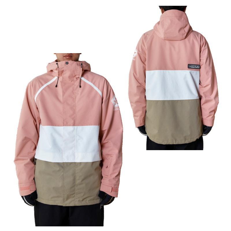 スキースノボー　ハードシェルジャケット　ベージュ×ピンク×茶　ドローコード 9652929947fa32b2668f9ae2fb23ff