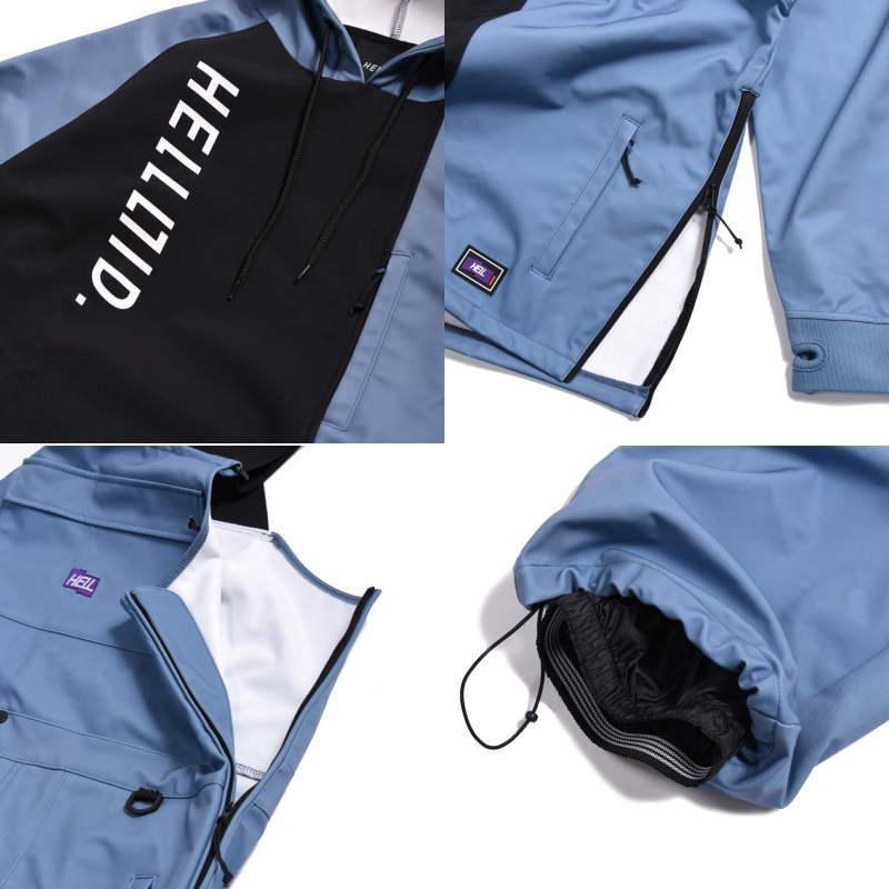 【早期予約商品】23-24 HELLOID 上下セット 23HEL-08 23HEL-09 ANORAK RAGLAN JACKET RIDE PANTS ヘルロイド スノボウェア 3L スリーレイヤー 早期予約商品 23HEL JACKET 商品詳細 耐水圧：15，000mm 透湿性： 記載なし 耐水素材 中綿：なし ウェストのパウダーガード：なし 生地の厚さ：普通