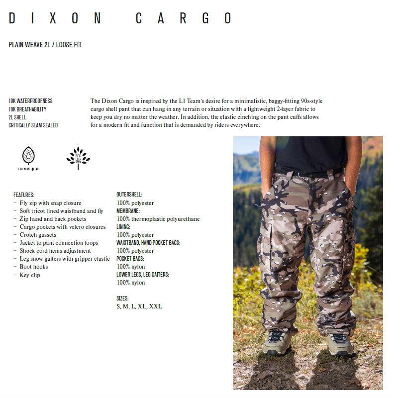 L1 ◎ 24-25 L1 DIXON CARGO PANT カラー:ROCK メンズ スノボウェア