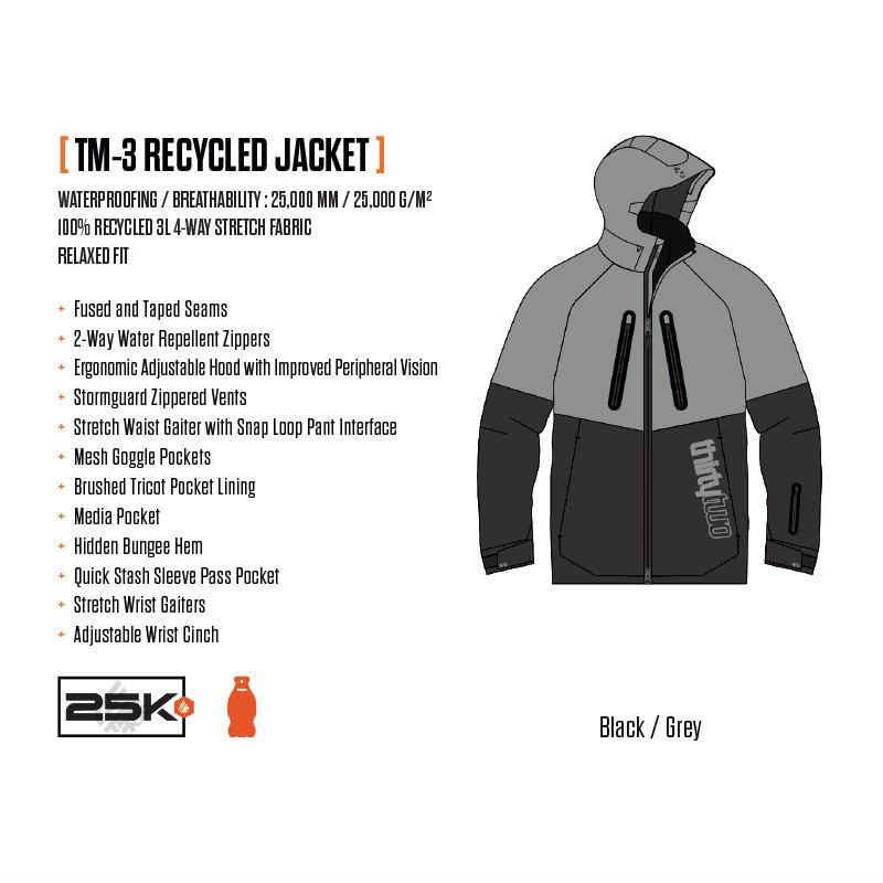 25-26 THIRTYTWO TM-3 RECYCLED JACKET カラー:BLACK GRAY  サーティツー ジャケット JKT メンズ スノーボード スキー スノボウェア ★ 型落ち 旧モデル | thirtytwo | 04
