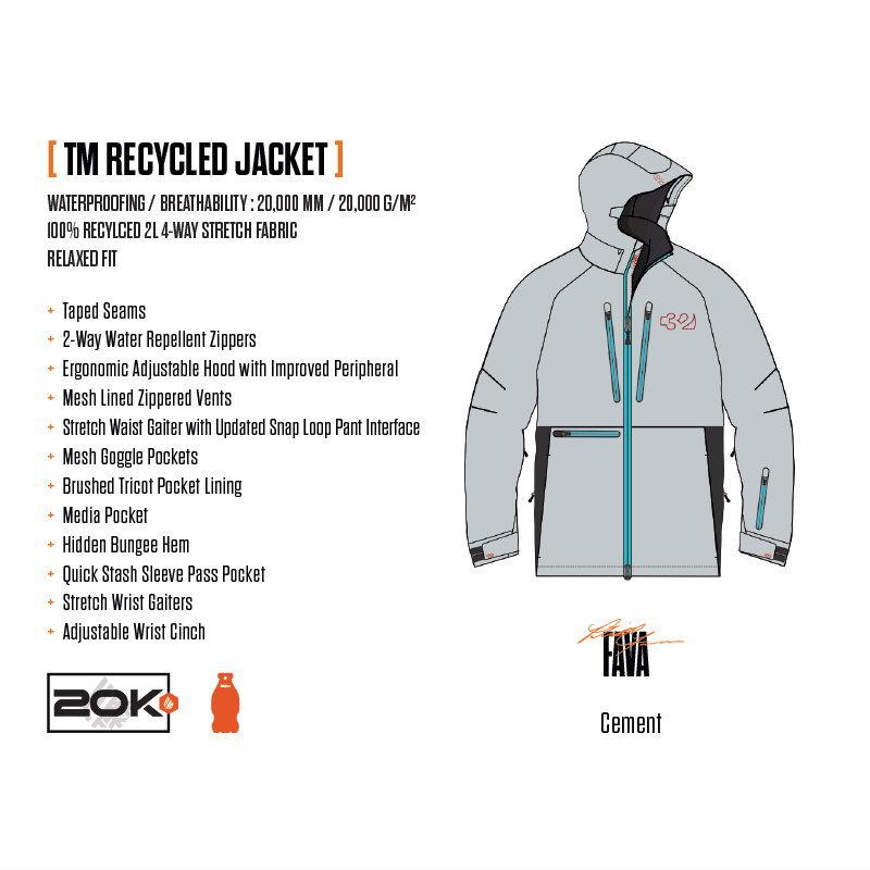 25-26 THIRTYTWO TM RECYCLED X PAT FAVA JACKET カラー:CEMENTサーティツー ジャケット JKT メンズ スノーボード スキー スノボウェア ★ 型落ち 旧モデル | thirtytwo | 09