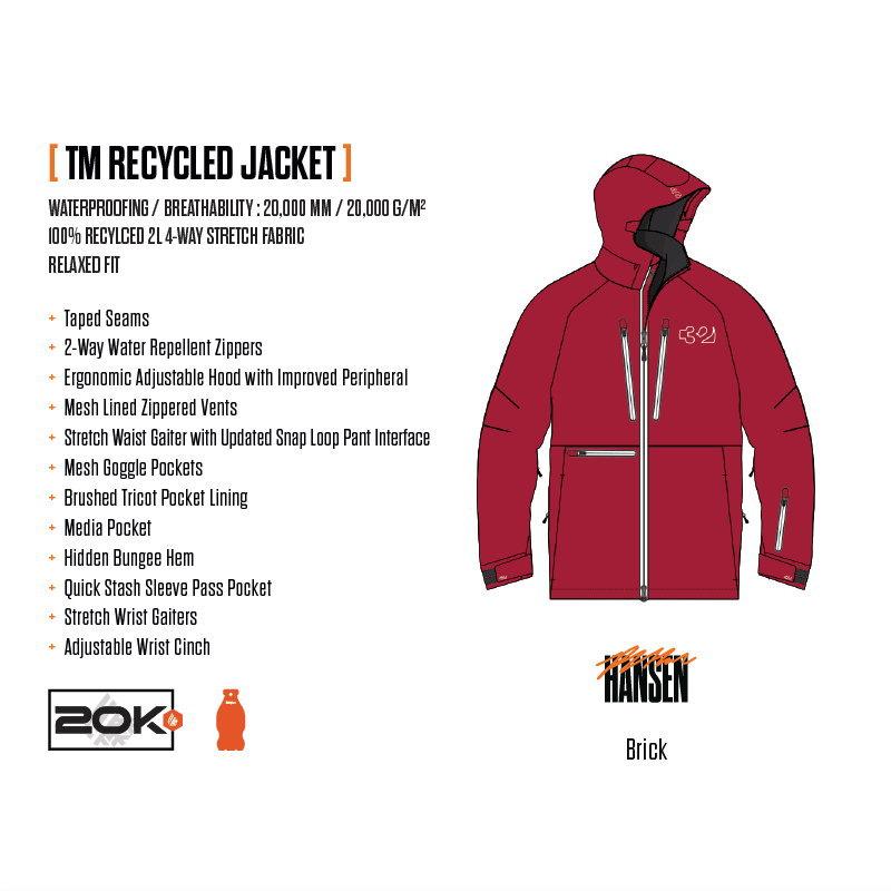25-26 THIRTYTWO TM RECYCLED X HANSEN JACKET カラー:BRICK サーティツー ジャケット JKT メンズ スノーボード スキー スノボウェア ★ 型落ち 旧モデル | thirtytwo | 07