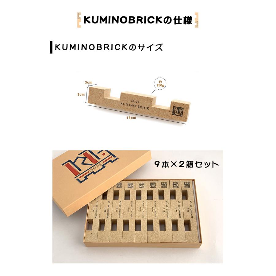 KUMINO BRICK（クミノブリック）18本セット（9本入り×2箱） 耐火レンガ