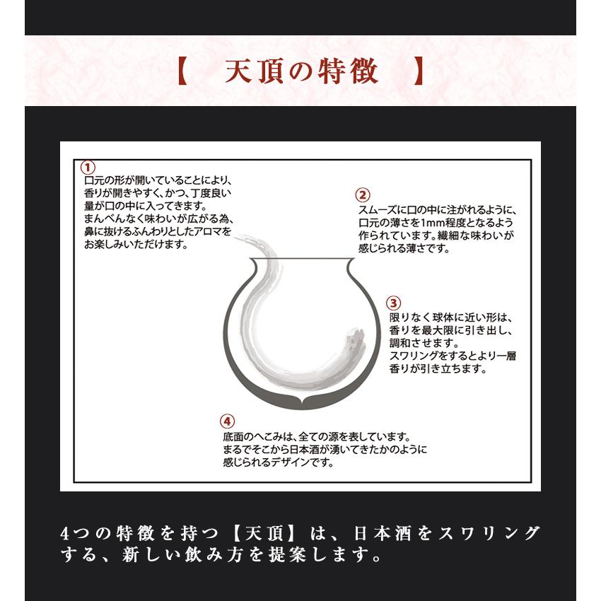 天頂(てんちょう) グラスと磁器の2個セット 香りを楽しむ日本酒酒器 フィリップ・ジャメス氏 飲み口 約1mm〜1.2mm ぐい呑み 木製台座付 200ml ショットグラス｜offer1999｜05