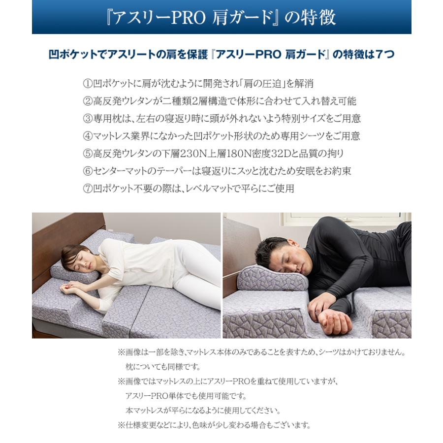 アスリーPRO 肩ガード マットレス ダブル専用枕・シーツ・レベルマット+1セット アスリープロ ケンガード 睡眠 肩 圧迫感 解消 痛み こり 体圧 分散