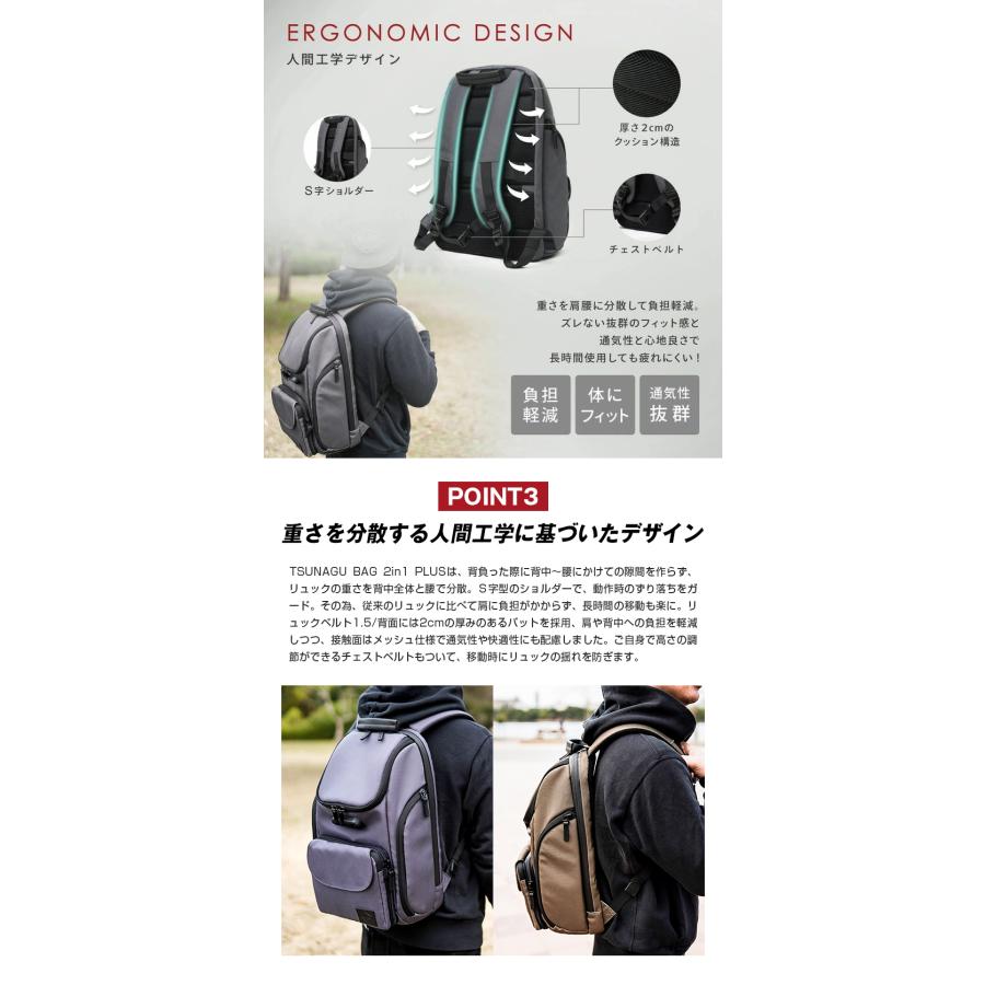 TSUNAGU BAG 2in1 PLUS プラス ツナグバッグ 最終形態 ダイヤルロック バックパック 多機能バッグ 鍵付きリュック 鍵付きバッグ ダイアルロック 着脱式 防犯｜offer1999｜08