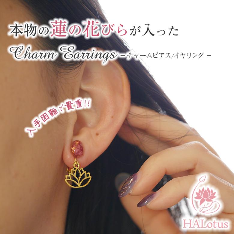 本物の蓮の花 25蓮のチャームピアス 蓮チャームイヤリング 大人可愛い