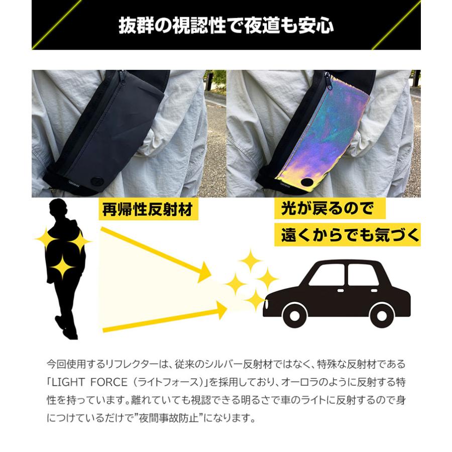 オーロラに光るウエストポーチ オーロラに反射するウエストポーチ 光る 