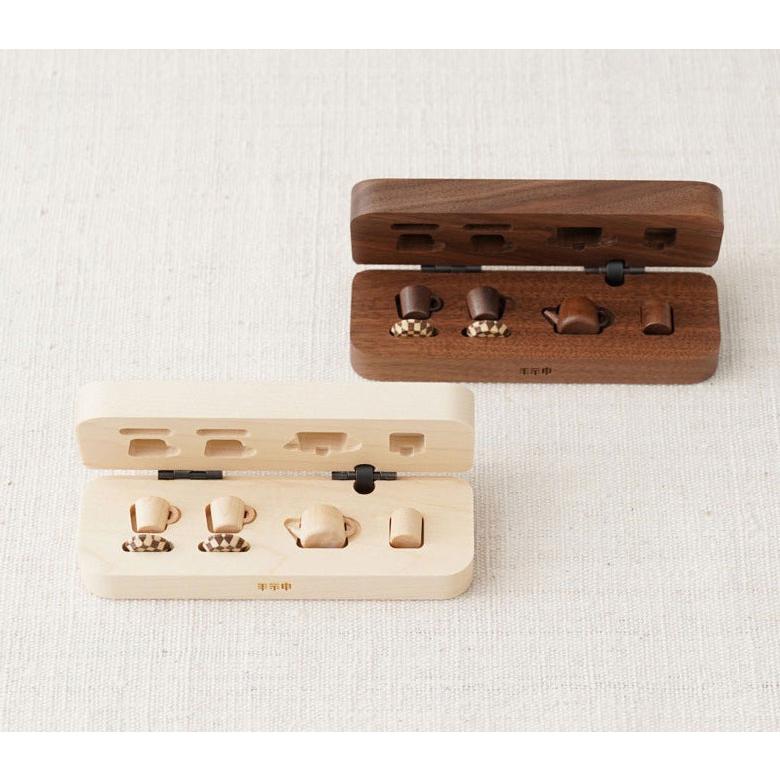 豆洋茶器 豆和茶器 台箱 木箱 手神 極小ティーセット 茶器 コップ ティーポット 小さい 極小 ミニチュア かわいい おしゃれ 寄木 木製 寄木細工 インテリア 雑貨_3