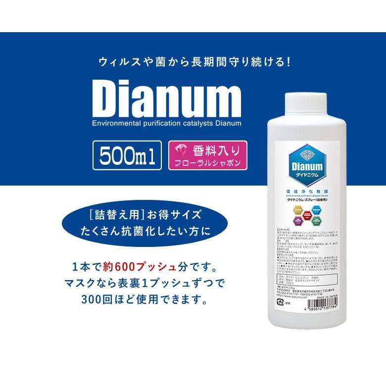ダイヤニウム・スプレー 香料入り 500ml 詰換え用 ダイヤモンド抗菌化スプレー Dianum 抗ウィルス 抗菌化 消臭 スプレー 安全 日本製 防カビの画像