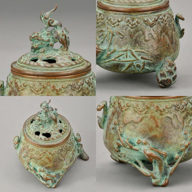 高岡銅器 三友紋(松竹梅) 香炉 焼 青銅色 喜泉堂(KISENDO)が 高岡銅器 三友紋(松竹梅) 香炉 焼 青銅色 喜泉堂(KISENDO)が