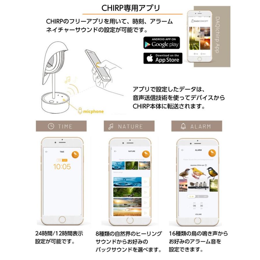 CHIRP チャープ LED照明 LEDライト 目覚まし時計 鳥 バード アラームクロック おしゃれ 機能美 北欧 アンティーク調 インテリア照明の画像