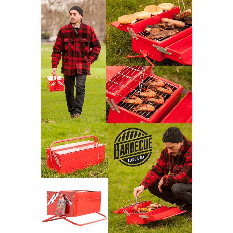 ★18点セット★ 初心者にも BBQコンロ 高さ調節 収納バッグ 赤 他カラー有 SUCK UK BBQ TOOLBOX サックユーケー バーベキュー ツールボックス