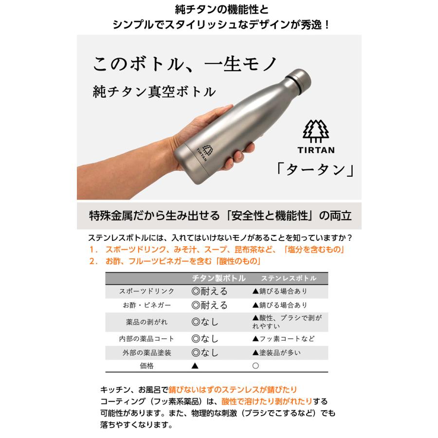 TIRTANチタン製ボトル 500ml 水筒 魔法瓶 真空ボトル チタンボトル