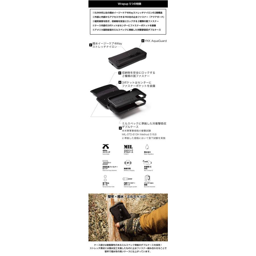 WrapupiPhone12/iPhone12Pro6.1インチ 6.1inch 米軍 MIL規格 耐衝撃吸収 堅牢 撥水 ミルスペック 実用的 収納力 伸縮力 伸縮性 耐衝撃｜offer1999｜04