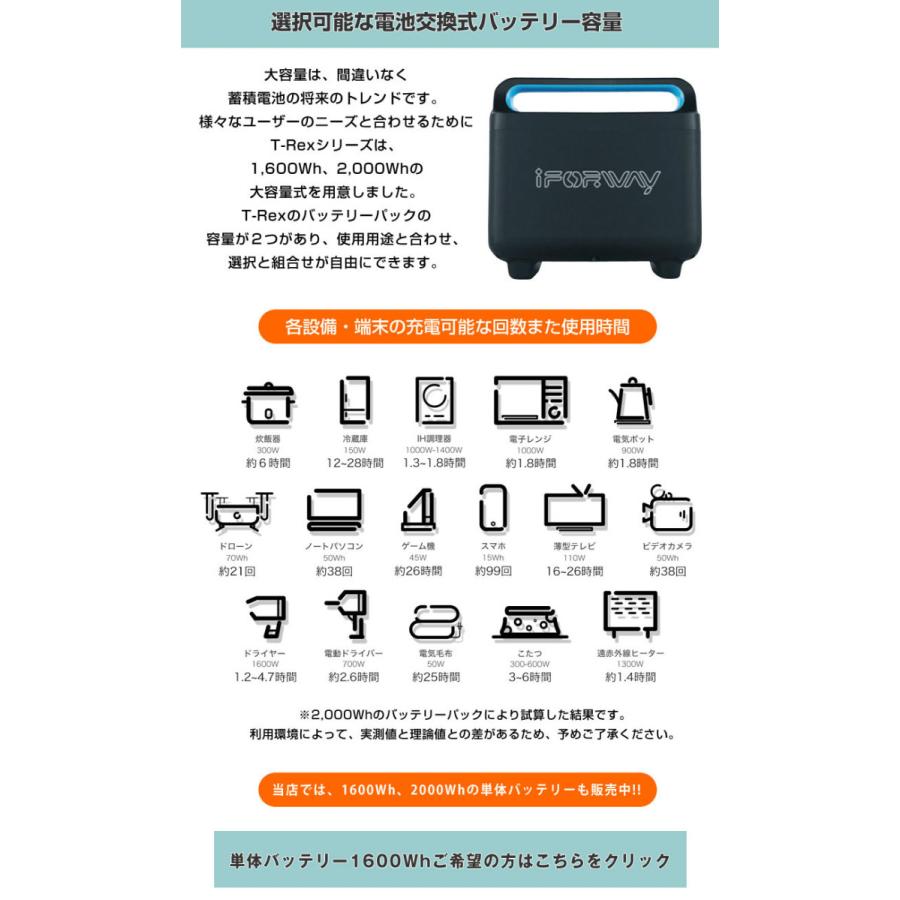 iForway T-Rex1600Whバッテリーパック付きセットポータブル電源 パワー