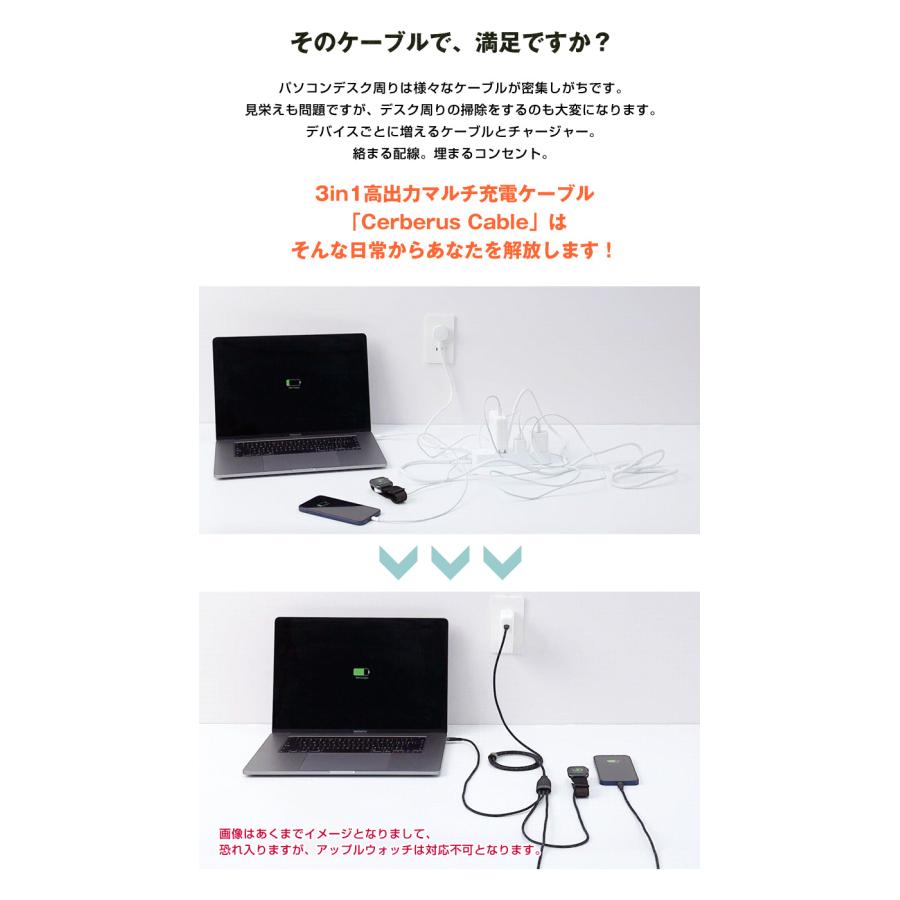 Cerberus Cable L3 ケルベロスケーブル 3in1高出力マルチ充電ケーブル