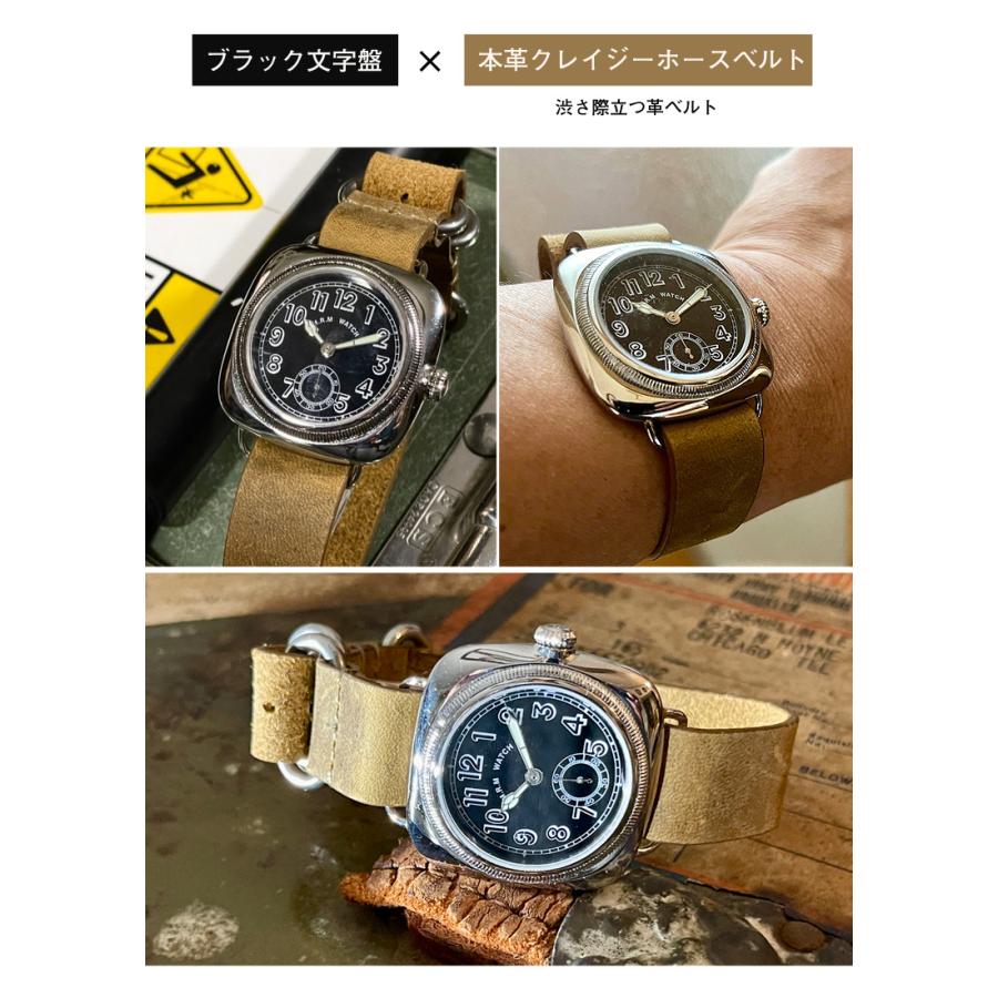 1930's The Cushion Watch あらゆる名ブランドが製作した腕時計の形 英国軍人向け雑誌に掲載されたアンティーク・クッションウォッチを復刻 黒文字盤 白文字盤の画像