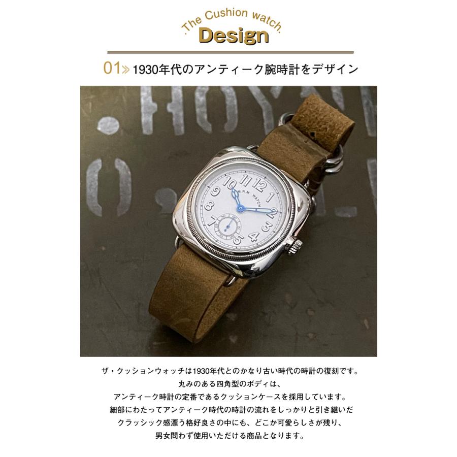 1930's The Cushion Watch あらゆる名ブランドが製作した腕時計の形 英国軍人向け雑誌に掲載されたアンティーク・クッションウォッチを復刻 黒文字盤 白文字盤の画像