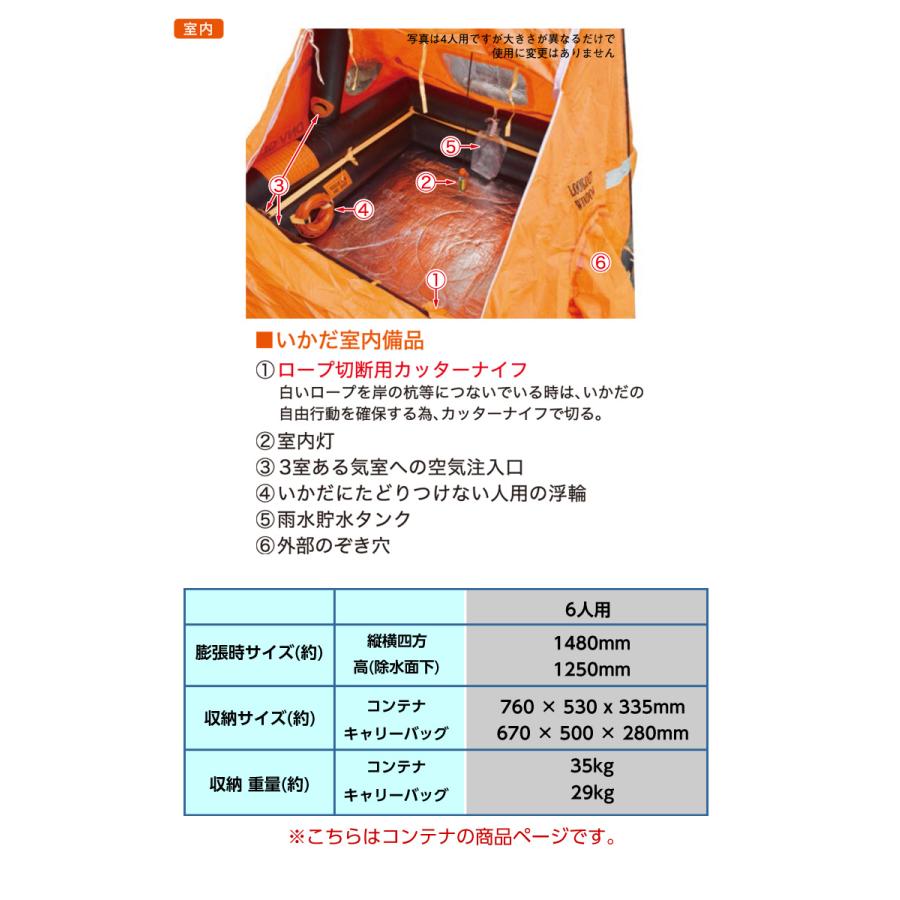 EX.自動膨張救命いかだ（ゴムボート）6人用 コンテナタイプ いかだ