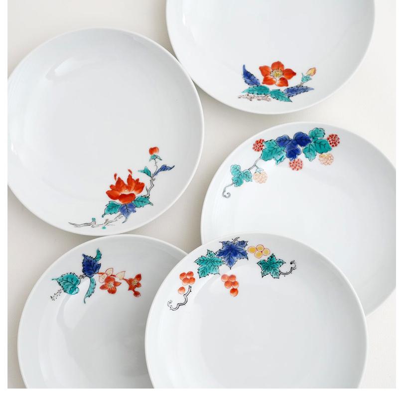 肥前赤絵窯元 鷹巣 絵変わり5寸丸皿（5枚組） 有田焼 皿 お皿 平皿 盛