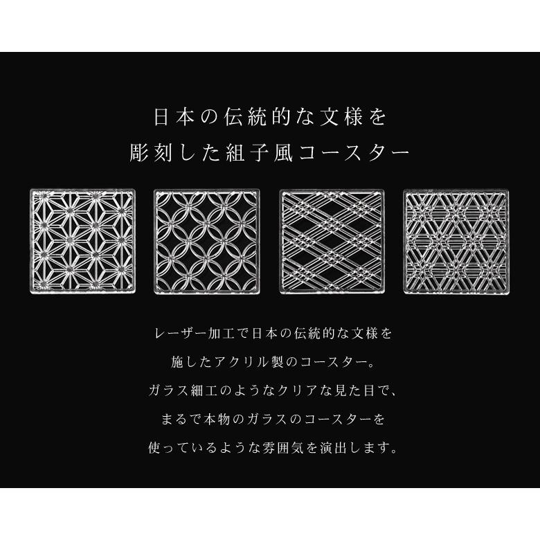 組子風コースター(Shine) 4枚セット（麻の葉・三重菱・七宝つなぎ