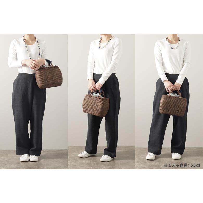 古民具手編み籠大と小セット 軽くて丈夫なくるみ手編み籠バックと巾着セット くるみ かご