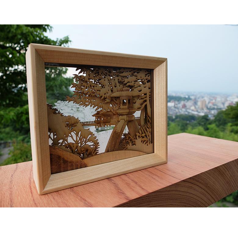 のとひばこ 雅 フレームアート 切り絵 能登ヒバ 富嶽三十六景 兼六園