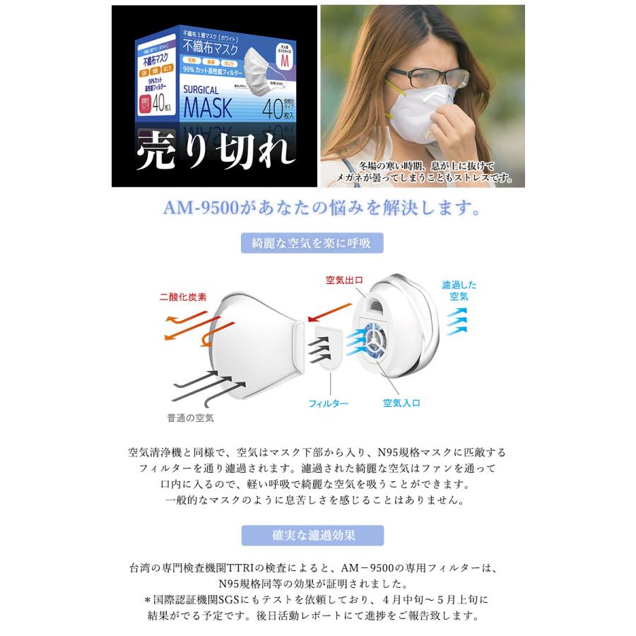 マスク式空気清浄機 AM-9500 30枚フィルター付きセット 耳にかけない