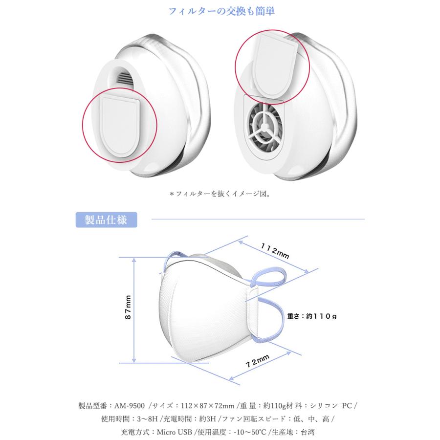 マスク式空気清浄機 AM-9500 30枚フィルター付きセット 耳にかけない