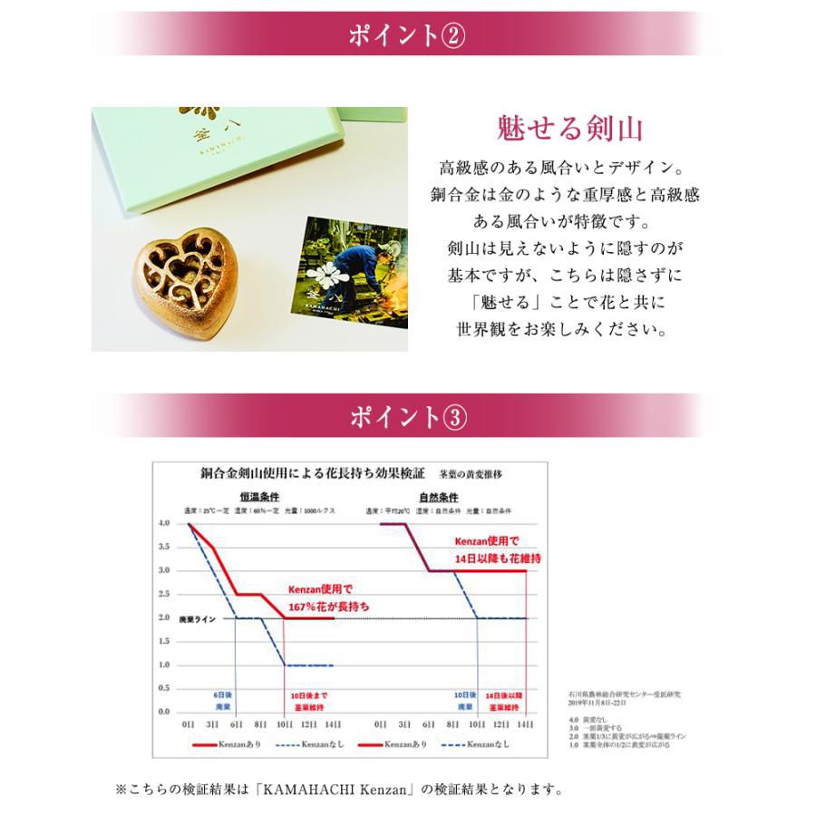 KAMAHACHI ハートの剣山 行列のできる法律相談所 剣山 Kenzan 一輪挿し ハート型 可愛い 水盤 銅婚式 針のない剣山 釜八 銅合金 銅 日本製 華道 生け花 |  | 04