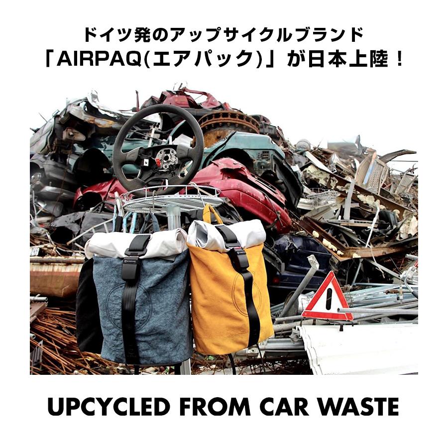 AIRPAQ エアパック バックパック エアバッグ シートベルト 廃材 再利用 車の廃材をアップサイクル 容量 15L〜20L ボトル収納