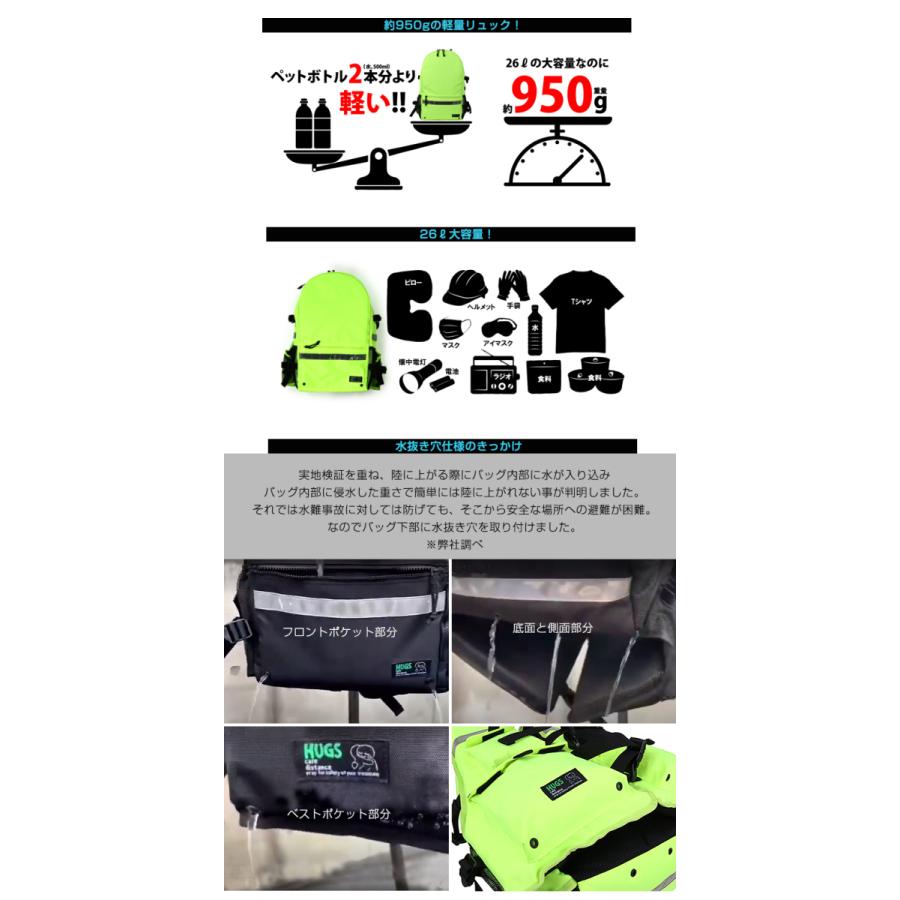 HUGS 水に浮く防災リュック ライフジャケット＋大型リュック リュック