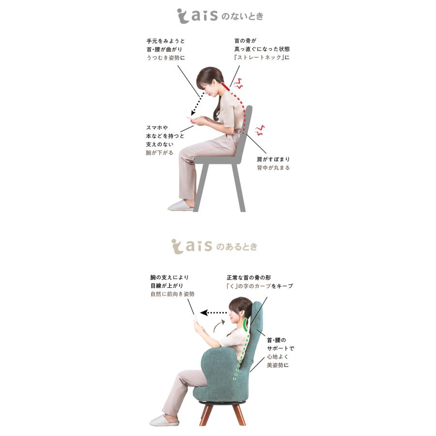 首が喜ぶ美姿勢チェア ais 44cm 脚長タイプ アイス うつむかないチェア