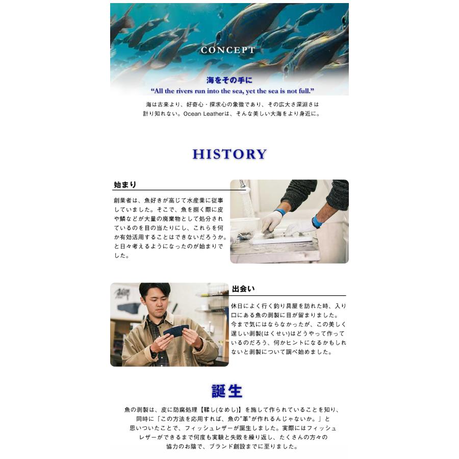 フィッシュレザー 財布 革 魚 Ocean Leather 二つ折り財布 アップサイクル 日本製 環境に優しい 軽い 丈夫 1点モノ 海 レザー 珍の画像