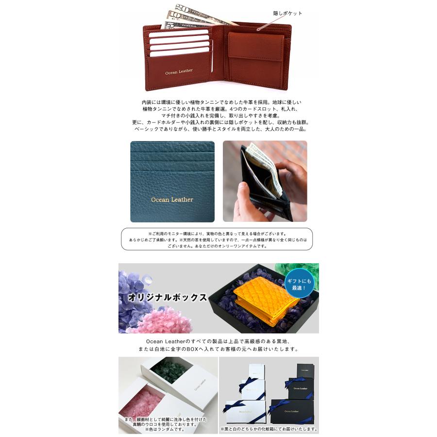 フィッシュレザー 財布 革 魚 Ocean Leather 二つ折り財布 アップサイクル 日本製 環境に優しい 軽い 丈夫 1点モノ 海 レザー 珍の画像