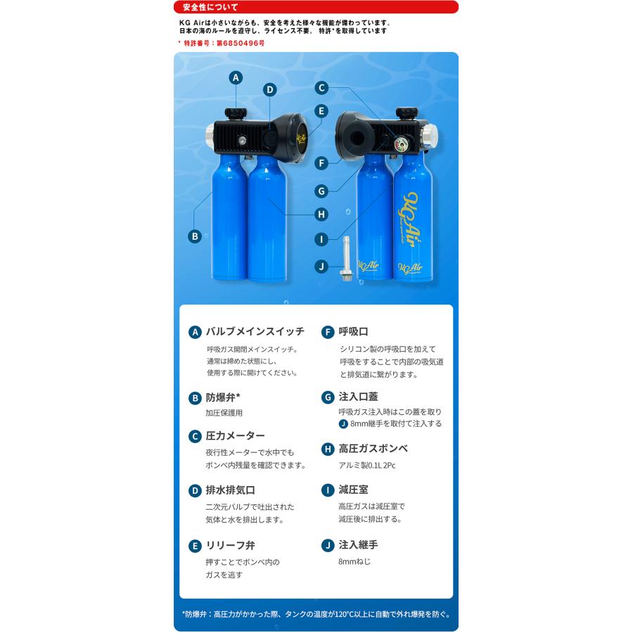 KG Air 超小型酸素ボンベ SKU-001 Aセット シュノーケル ダイビング 酸素ボンベ ポータブル酸素 軽量 シュノーケリングの画像