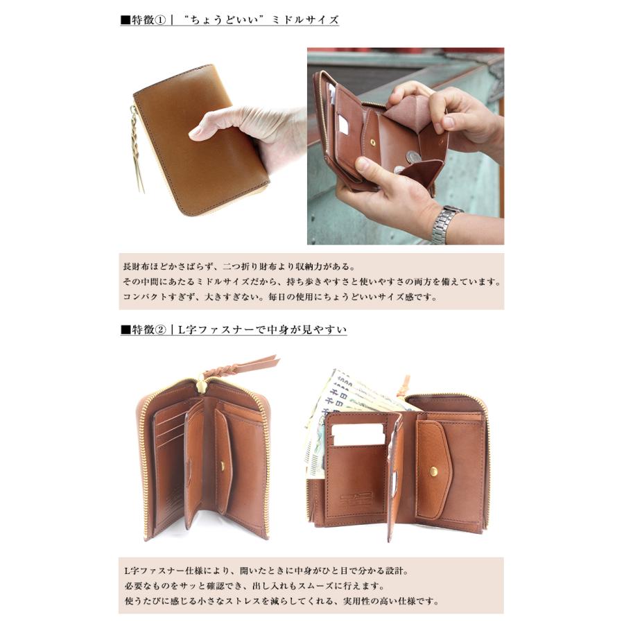 栃木レザー】粋 SUI L字ファスナー ミドル財布 中 CHU 日本製 シンプル