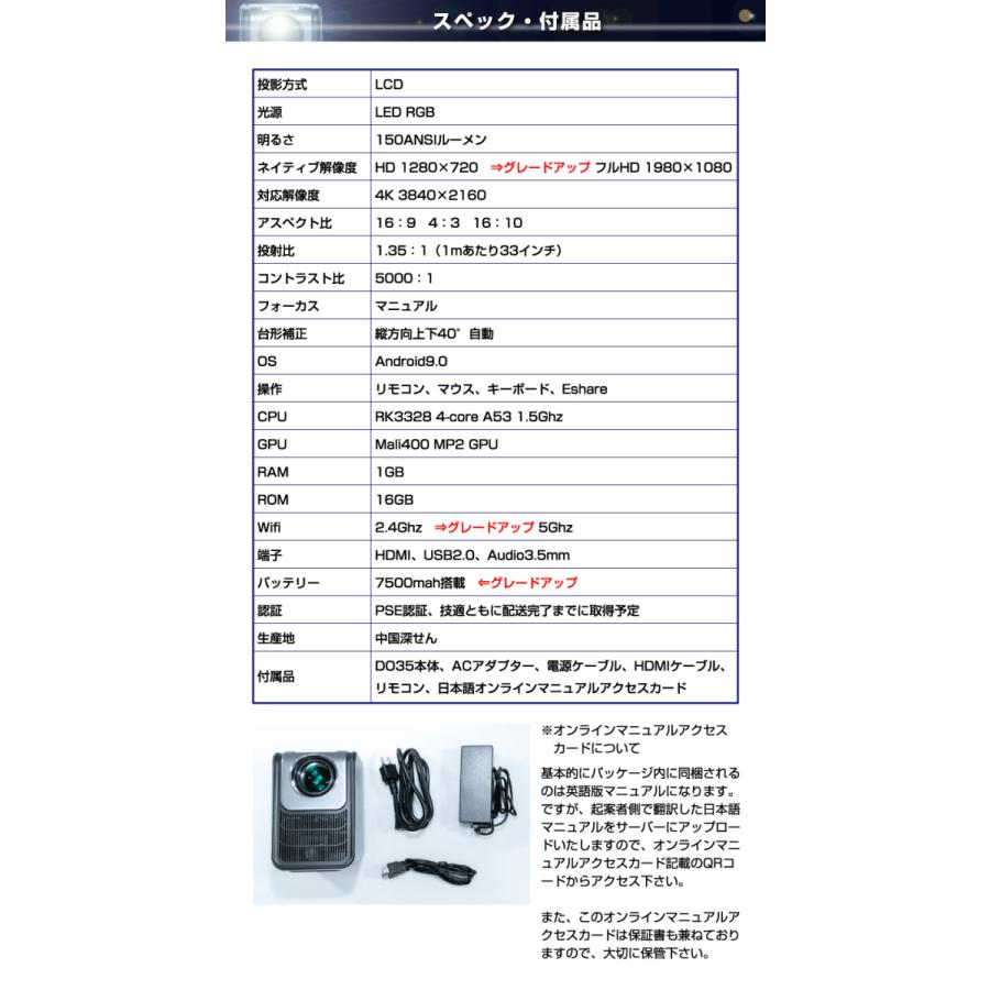 スマートプロジェクターD035 Android9.0搭載 プロジェクター スマートプロジェクターD035 Android9.0搭載 プロジェクター