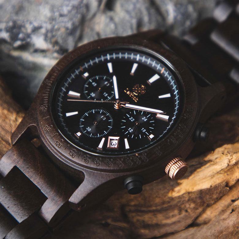 Zeitholz ゼイソルズ Bergen 天然木製 腕時計 サファイアガラス クロノ