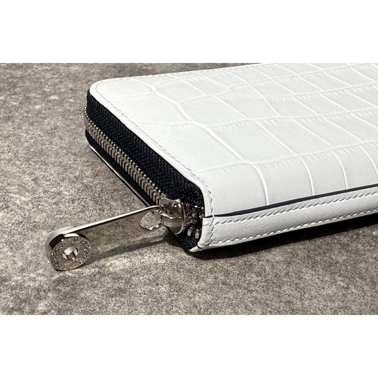 これ以上の値下不可！【新品】12万円最上級羊革ホワイトアームライン入オールレザー CREEZAN BLUE MOON ZIPPER LONG WALLET ワニ革 クロコダイル 財布 長