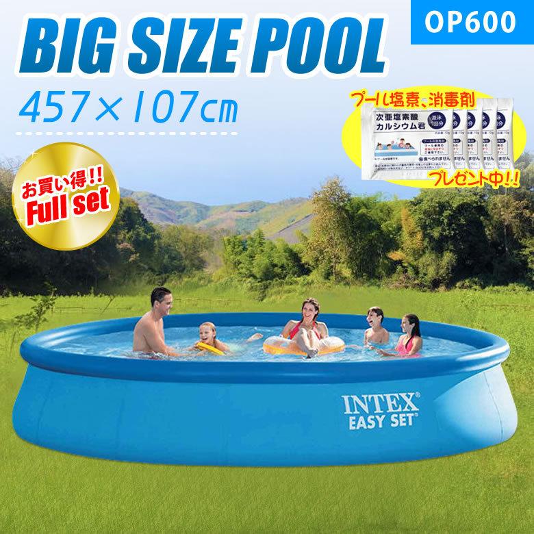 大きい家庭用 円形スーパータフプール OP600 浄化ポンプ、ハシゴ  