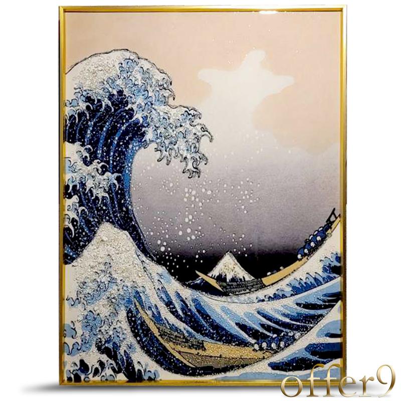 アートパネル クリスタル 水晶絵 アートフレーム 大型 風景 景色 絵画 アート 額縁 壁掛けフレーム 和 日本画 富嶽三十六景 沖浪裏 /KH240_6