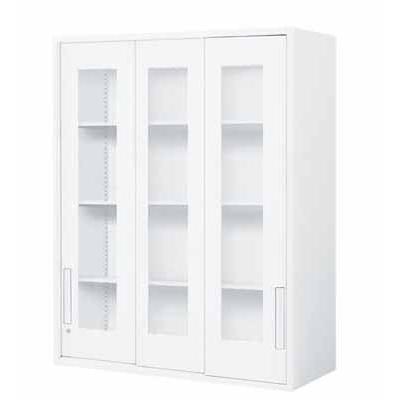 コクヨ エディア 収納システム 高さ1185MMタイプ 上置き ガラス3枚引き違い戸 幅900×奥行き450MM カラー SAW ホワイト