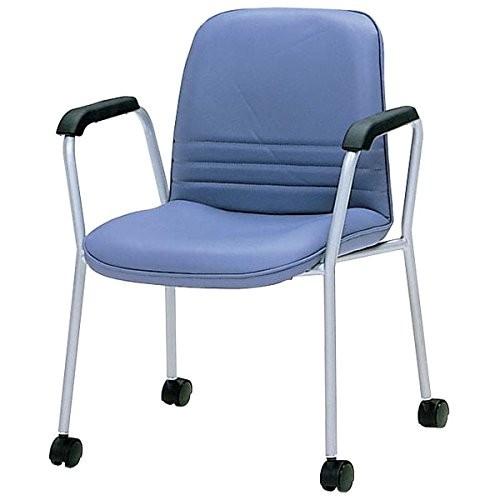 生興 ミーティングチェアー MCM-01シリーズ 肘付 キャスター付 ビニールレザー張り MCM-011KV ブルー