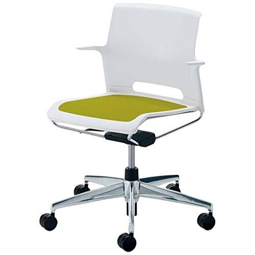 コクヨ　会議イス カラベル CR-GM646PAWGLQ4-WN 背樹脂 肘付き 回転脚 ホワイト ライトオリーブ カ