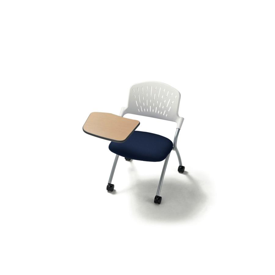 ライオン事務器 品番34776 ミーティング用チェアー〈サテラ〉 ブラック 背パッドタイプ（ホワイトシェル）　メモ台付　No.1932F