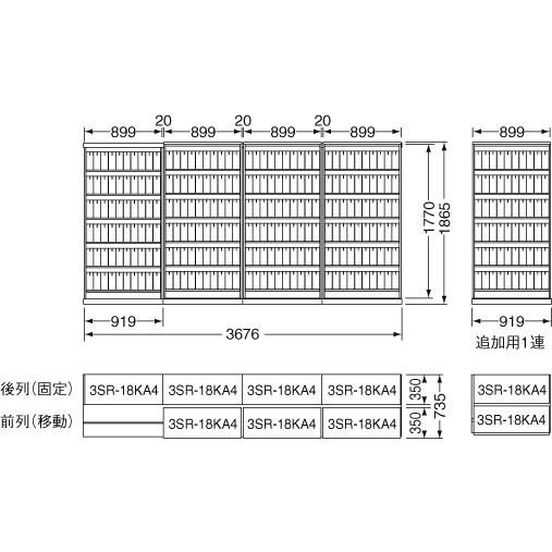 ライオン事務器 品番48163 オフィスユニット　平行移動書庫　車輪セット　3SR-WN｜offic-one